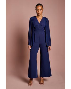Coast Petite V Neck Pleated Long Sleeve Jumpsuit - Blue