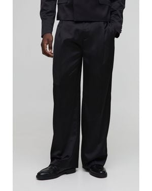 Boohoo Wide Leg Pleat Front Satin Tailored Trouser - Black