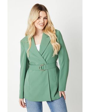 Dorothy Perkins D-Ring Double Breasted Blazer - Green