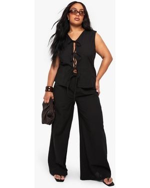 Boohoo Plus Tie Front Sleeveless Top And Paperbag Trouser Co-Ord - Black