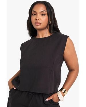 Boohoo Plus Linen Boxy Crop - Black