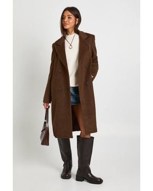 Boohoo Double-Breasted Wool Look Coat - Brown