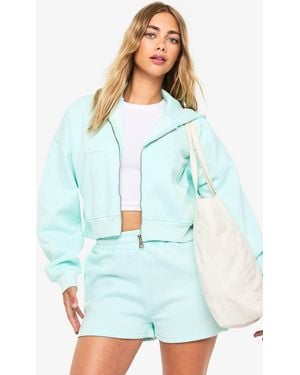 Boohoo Boxy Balloon Sleeve Oversized Zip Through Hoodie - Green