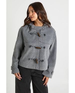 Boohoo Hooded Toggle Wool Look Jacket - Gray