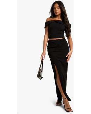 Boohoo Crepe Ruched Side Maxi Skirt - Black