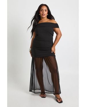 Boohoo Plus Bardot Ruched Maxi Dress - Negro