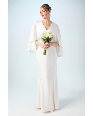 Coast V Neck Batwing Satin Wedding Dress - White