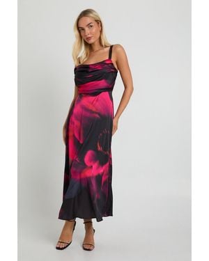 Boohoo Floral Satin Corset Midaxi Dress - Rojo