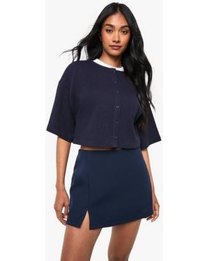 Boohoo Rib Button Through Slouchy 3/ Sleeve Top - Blue