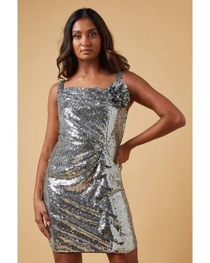 Oasis Occasion Sequin Corsage Mini Dress - Gray