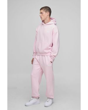 BoohooMAN Oversized Boxy Hood Applique Tracksuit - Pink