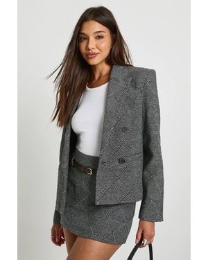 Boohoo Premium Herringbone Double Breasted Blazer - Gray