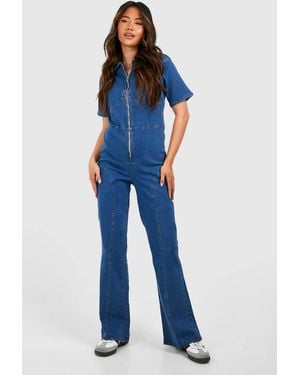 Boohoo Zip Through Denim Boilersuit - Blue