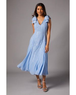 Coast Petite Bow Shoulder Embellished Midi Dress - Blue