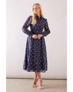 Wallis Petite Spot Organza Shirt Midi Dress - Blue