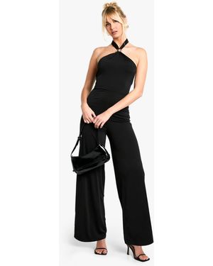 Boohoo Halterneck Trim Detail Jumpsuit - Black
