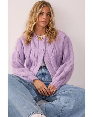 Nasty Gal Cable Boxy Button Through Cardigan - Purple