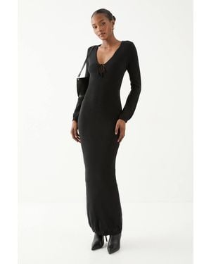 MissPap Fine Gauge Tie Front Knitted Midaxi Dress - Black