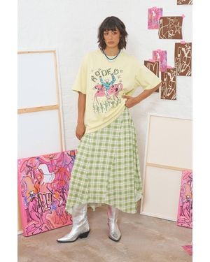 Warehouse Tony Flannel Chiffon Asymmetric Midi Skirt - Green