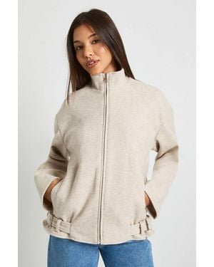 Boohoo Wool Look Buckle Detail Jacket - Natural