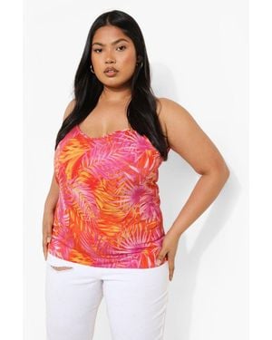 Boohoo Plus Palm Satin Cami Top - Red