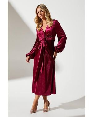 Coast Petite Velvet Long Sleeve Midi Wedding Guest Dress - Red
