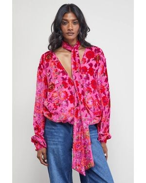 Warehouse Devore High Neck Wrap Front Blouse - Red