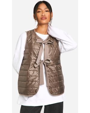 Boohoo Bow Detail Padded Gilet - Brown