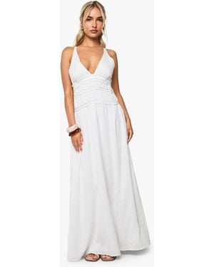 Boohoo Plunge Strappy Shirred Waist Maxi Dress - White