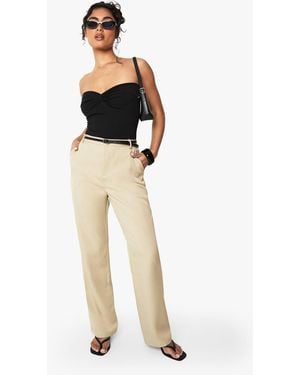 Boohoo Belted Tailored Straight Leg Trouser - Green