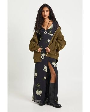 Boohoo Floral Chiffon Plunge Maxi Dress - Black