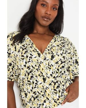 Dorothy Perkins Curve Khaki Abstract Wrap Flutter Sleeve Top - Black