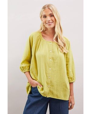 Wallis Petite Textured Button Blouse - Yellow