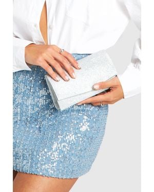 Boohoo Structured Metallic Clutch Bag & Chain - Gray