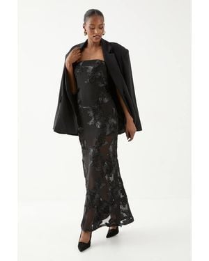 MissPap Floral Textured Bandeau Maxi Dress - Black