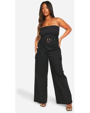 Boohoo Plus Utility Bandeau Belted Jumpsuit - Black