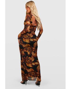 Boohoo Devore Low Back Column Maxi Dress in Brown | Lyst