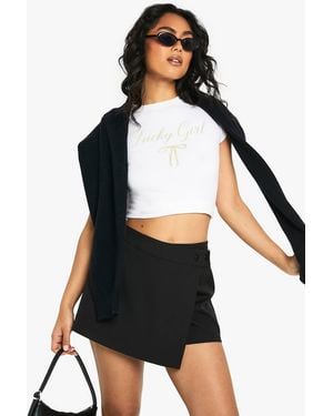 Boohoo Woven Button Wrap Skort - Black