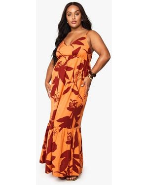 Boohoo Plus Abstract Floral Smock Maxi Dress - Orange