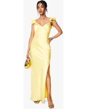 Boohoo Satin Frill Sleeve Split Maxi Dress - Metallic
