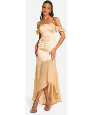 Boohoo Satin Chiffon Mix Corset Drape Maxi Dress - Multicolor