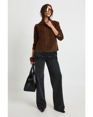 Boohoo Faux Suede Collared Jacket - Brown