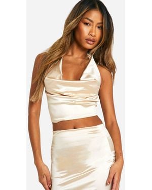 Boohoo Disco Halter Neck Top - White