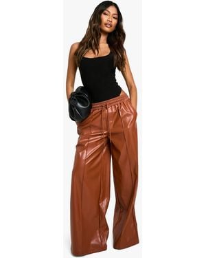 Boohoo Elasticated Waist Pu Wide Leg Jogger - Orange