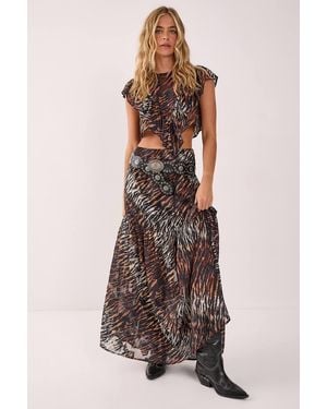 Nasty Gal Animal Burnout Tiered Maxi Skirt - Black