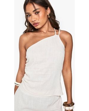 Boohoo Linen Look Asymmetric Cami - White