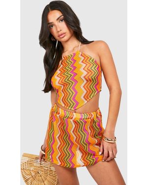 Boohoo Petite Zig Zag Tie Beach Top - Orange