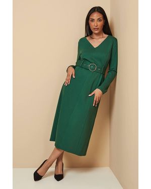 Wallis Petite Ponte Jersey Belted Midi Dress - Green