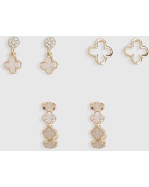 Boohoo Flower Detail 3 Pack Earrings - Metallic