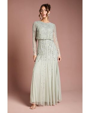 Coast Linear Sequin Embellished Long Sleeve Dress - Gray